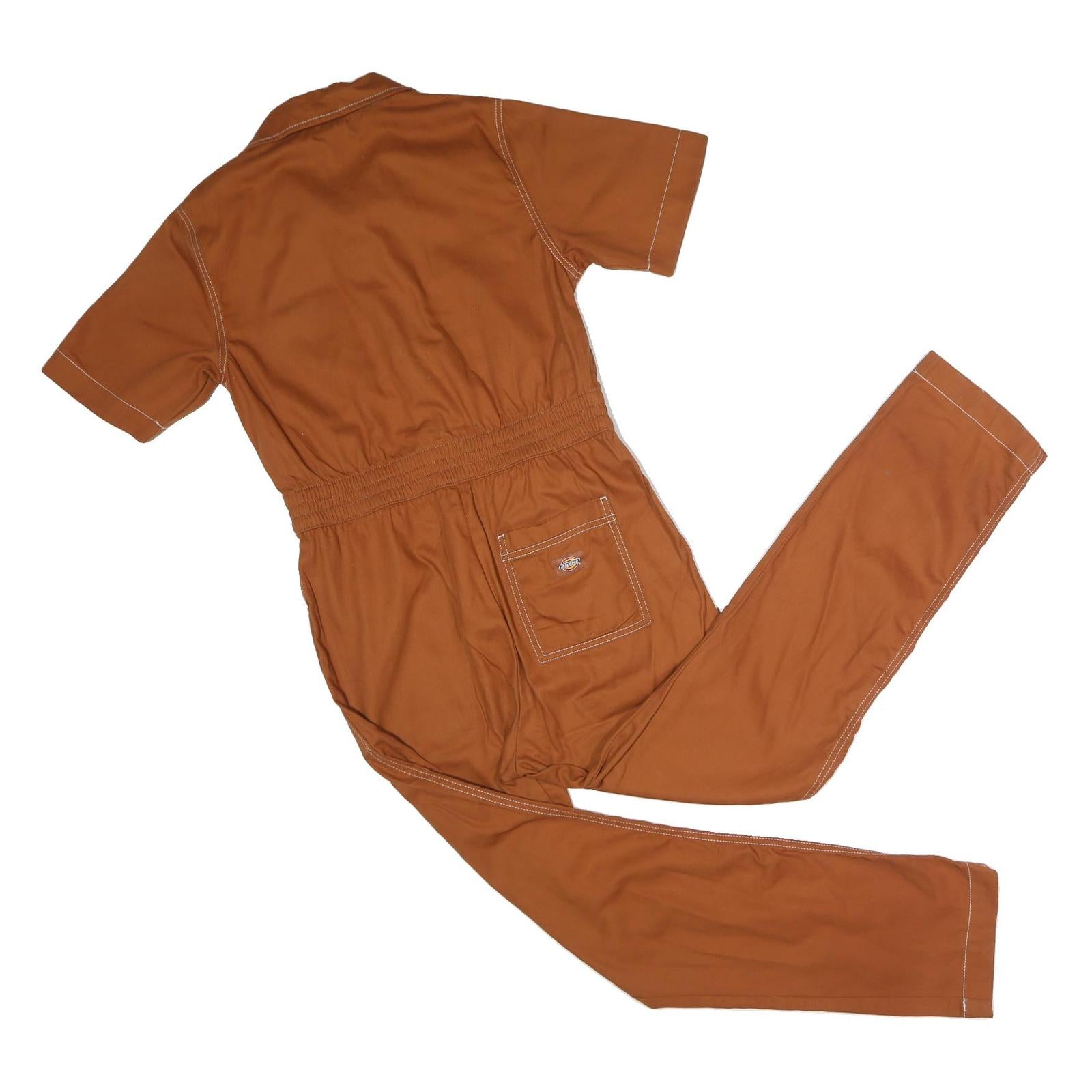 DICKIES Womens Brown Dungarees Slim Polyester Blend Size S W30 L30 Workwear