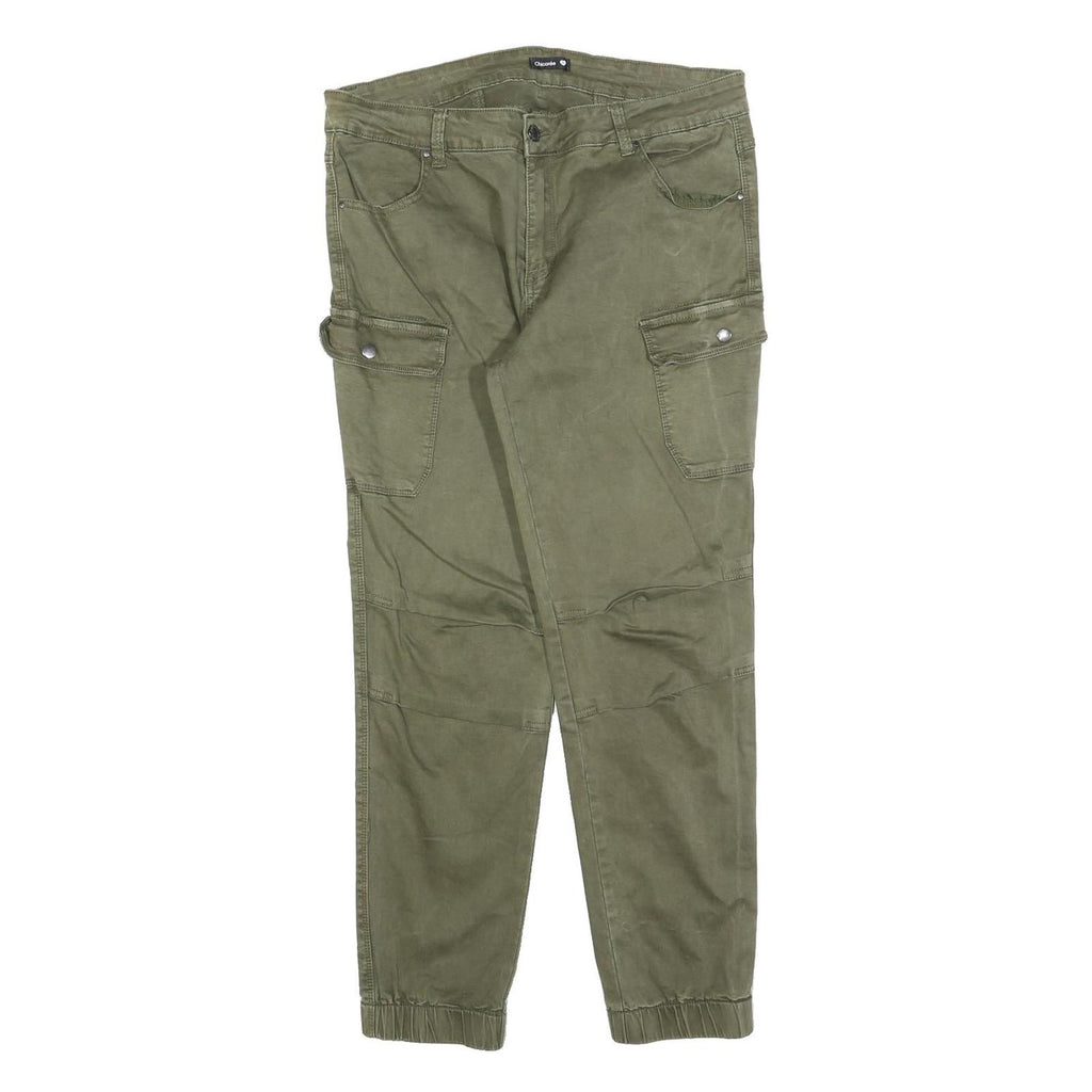 CHICOREE Womens Cotton Blend Olive Slim Cargo Trousers W34 L26 Casual Zip