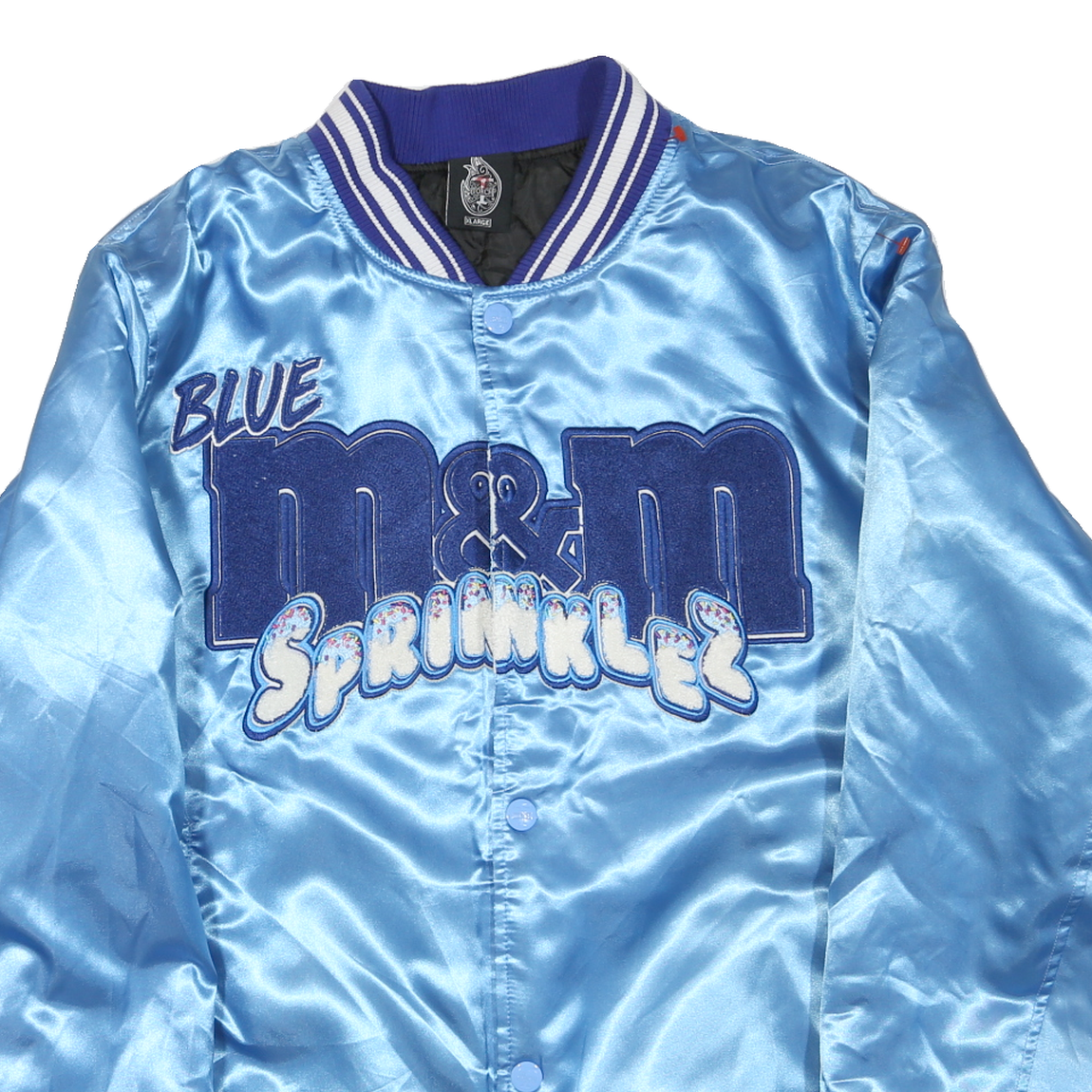 TORCHWORLD Mens Blue Satin Button Jacket L Plain Varsity Style Sportswear