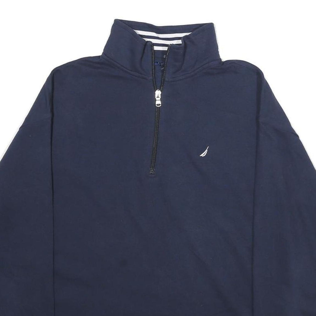 NAUTICA Mens Navy Blue Quarter Zip Sweatshirt M Cotton Blend Pullover Casual