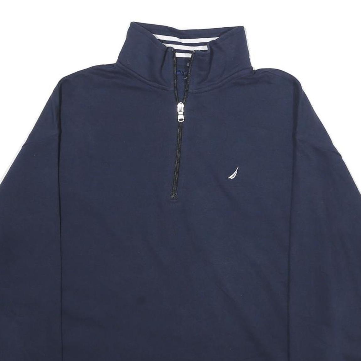 NAUTICA Mens Navy Blue Quarter Zip Sweatshirt M Cotton Blend Pullover Casual