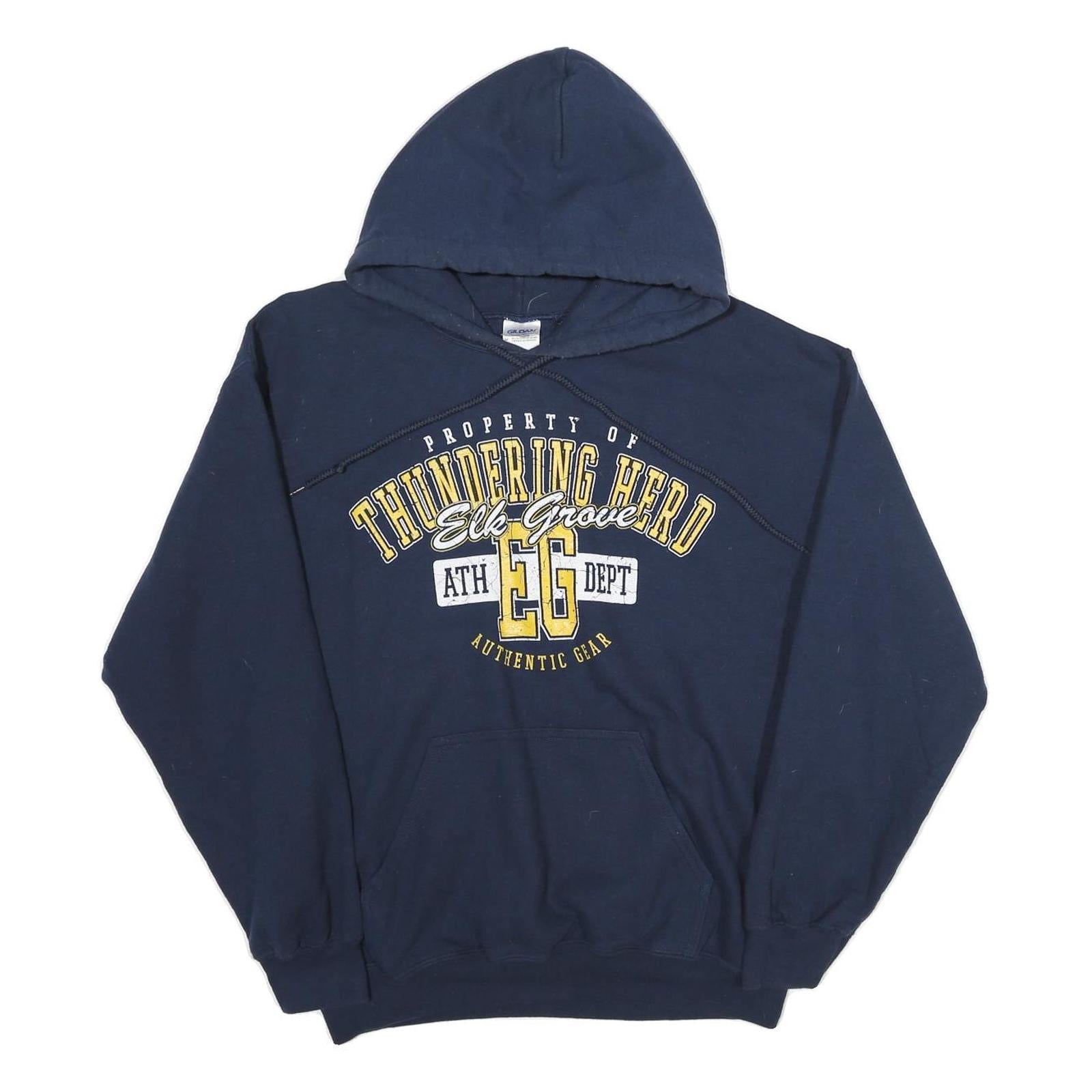 GILDAN Mens Navy Blue Thundering Herd Cotton Pullover Hoodie M Athletic