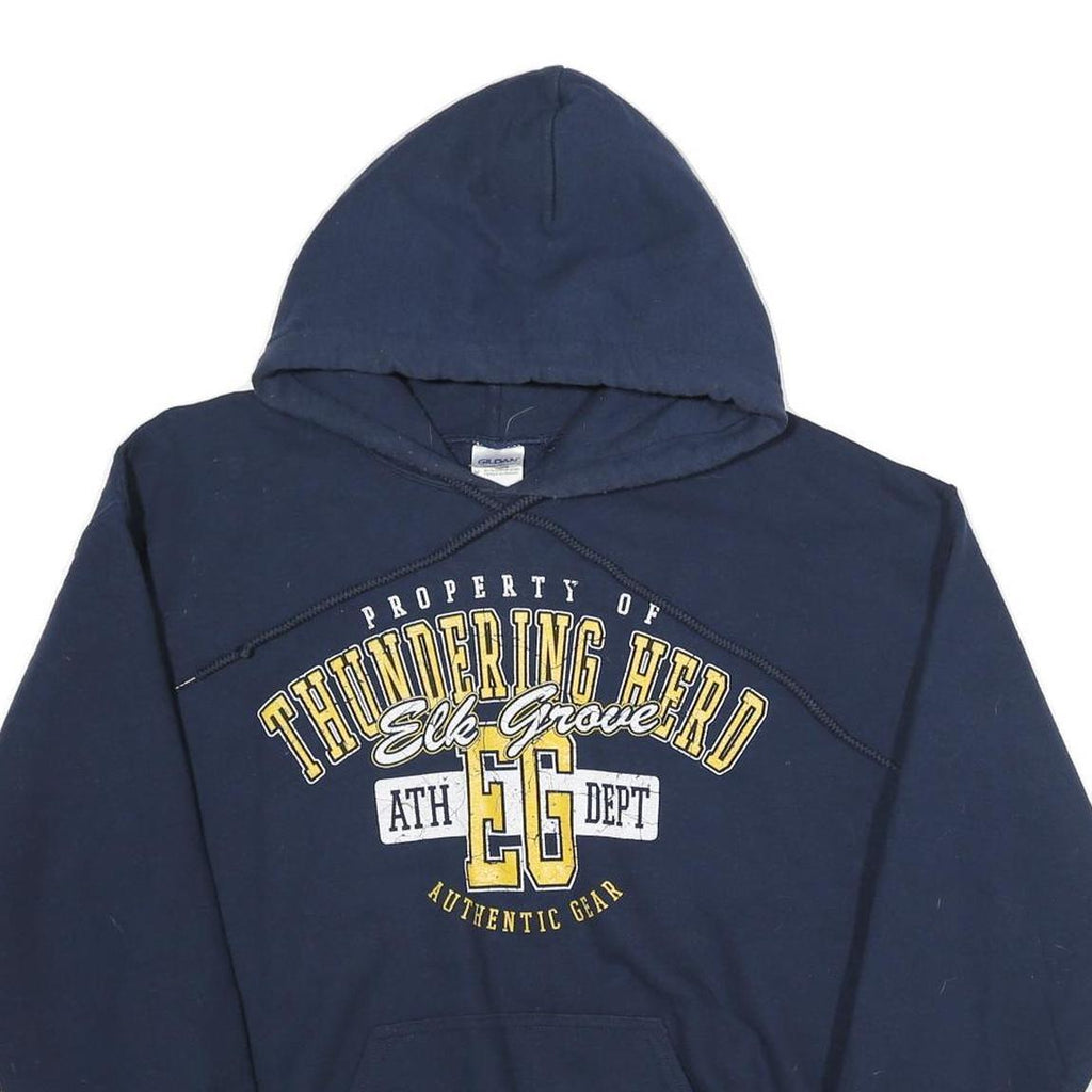 GILDAN Mens Navy Blue Thundering Herd Cotton Pullover Hoodie M Athletic