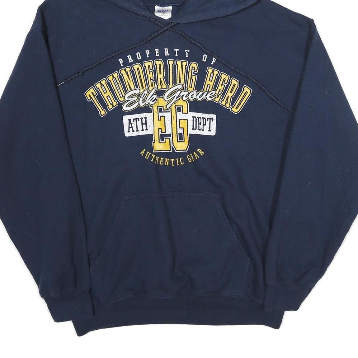 GILDAN Mens Navy Blue Thundering Herd Cotton Pullover Hoodie M Athletic
