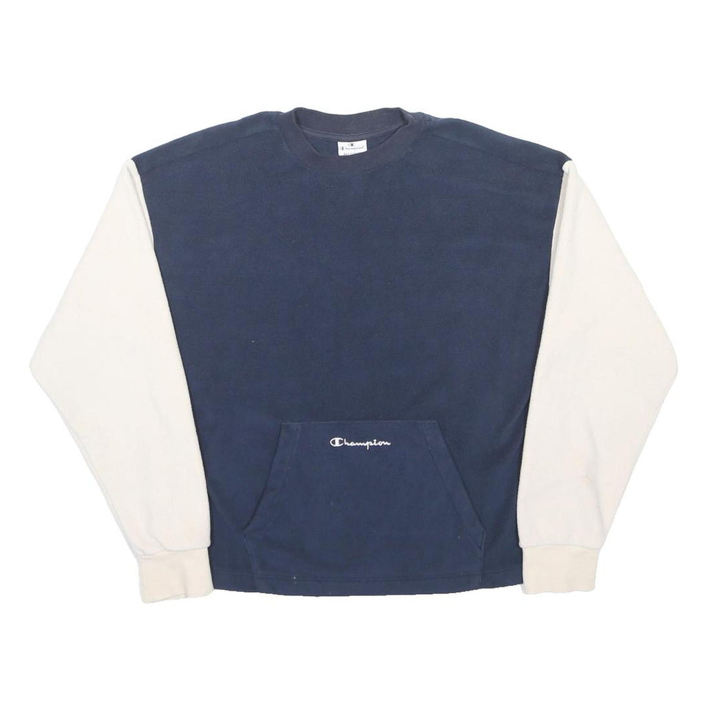 CHAMPION Mens Navy & Cream Crew Neck M Fleece Colourblock Sweatshirt Pocket