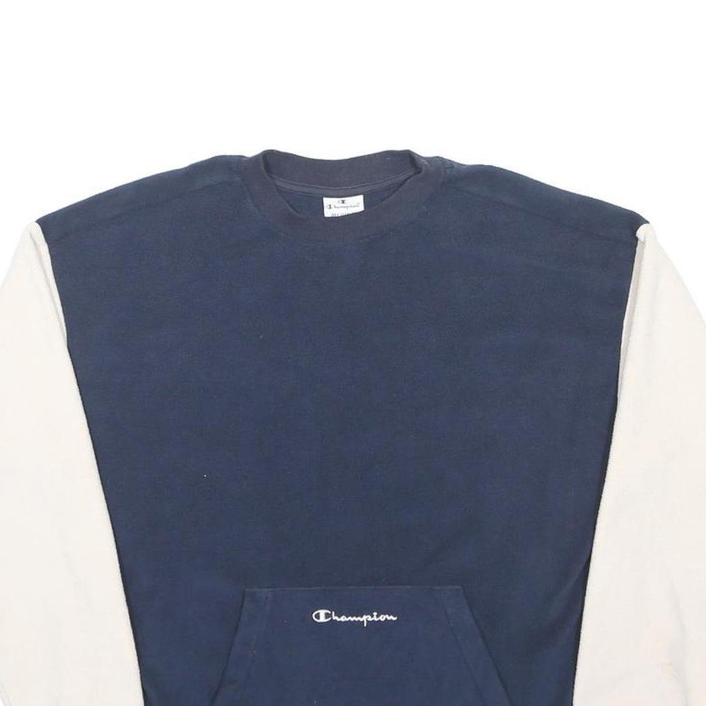 CHAMPION Mens Navy & Cream Crew Neck M Fleece Colourblock Sweatshirt Pocket