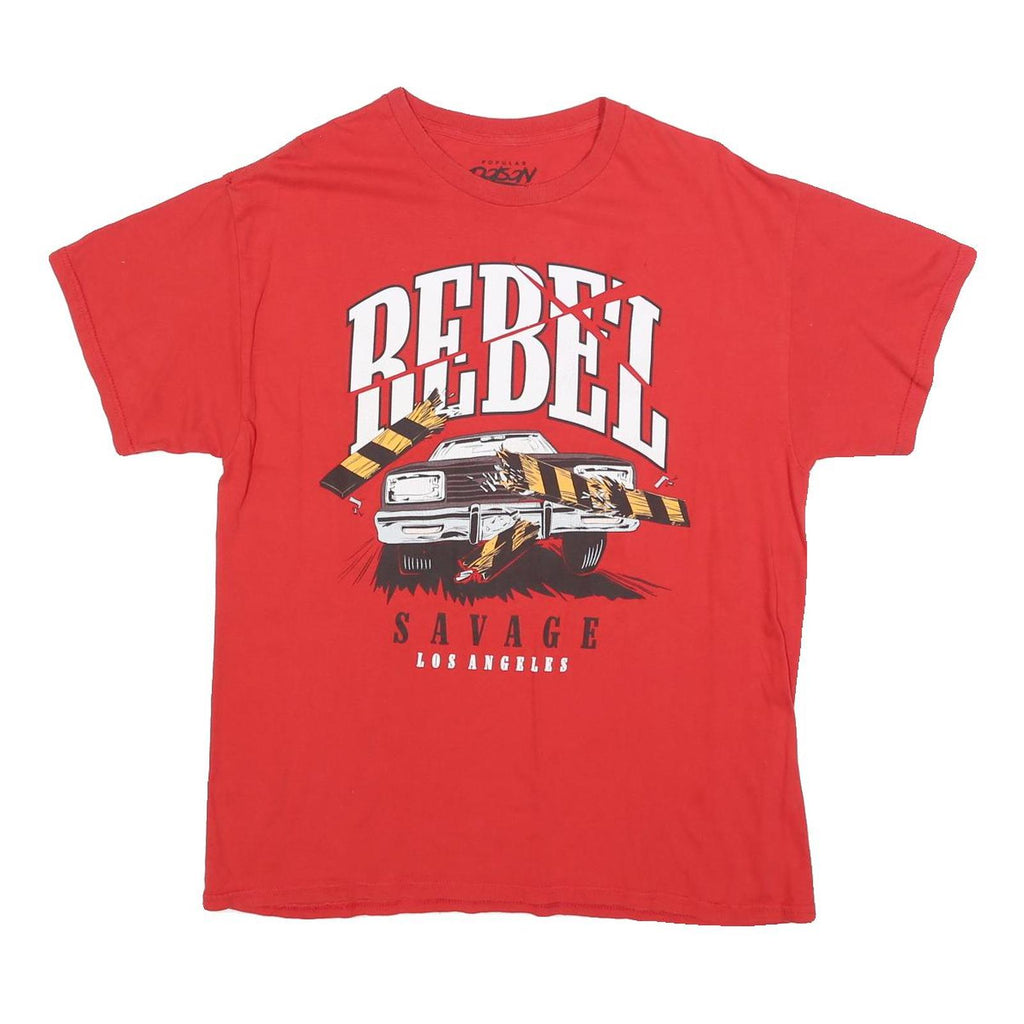 POPULAR POISON Mens Red Rebel Graphic T-Shirt L Short Sleeve Crew Neck Printed