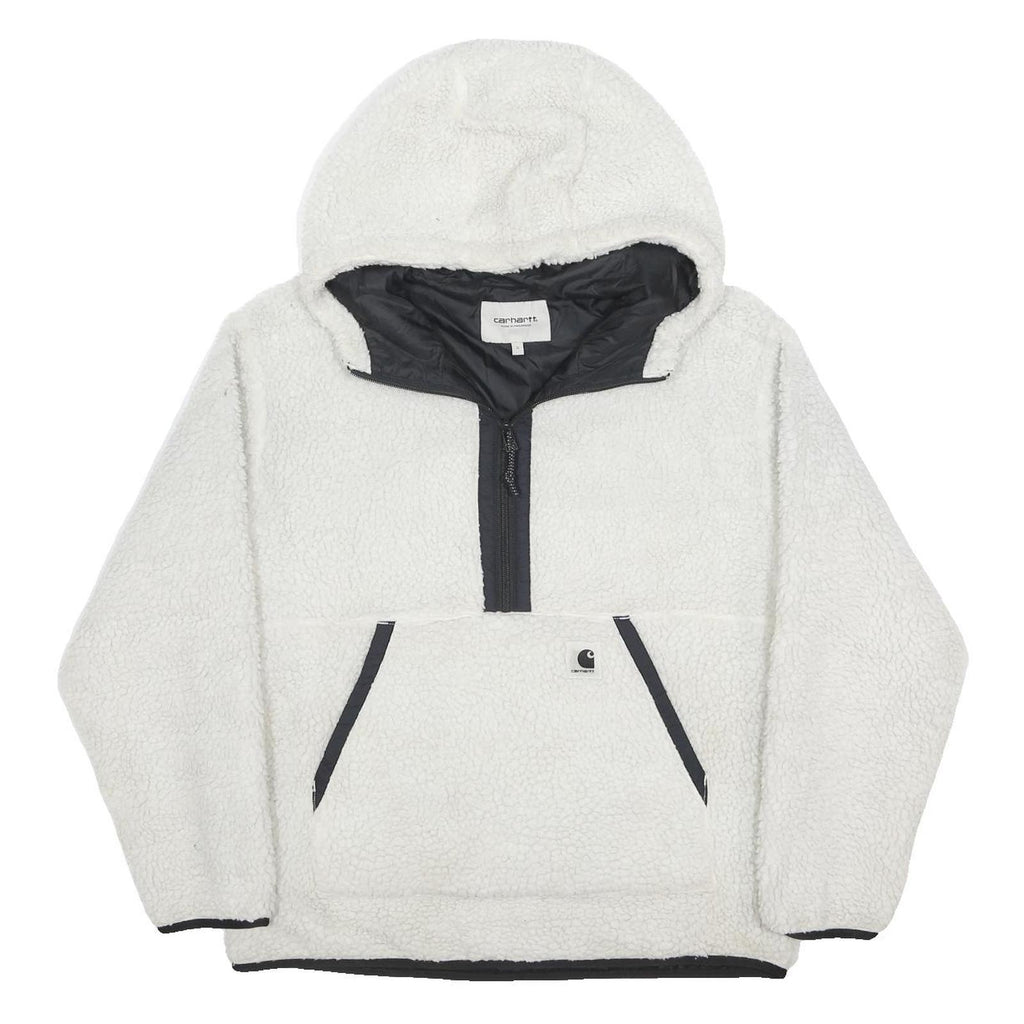 CARHARTT WIP Womens White Pullover Hoodie S Sherpa Fleece ¼ Zip