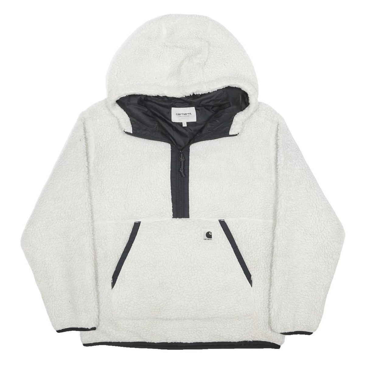 CARHARTT WIP Womens White Pullover Hoodie S Sherpa Fleece ¼ Zip