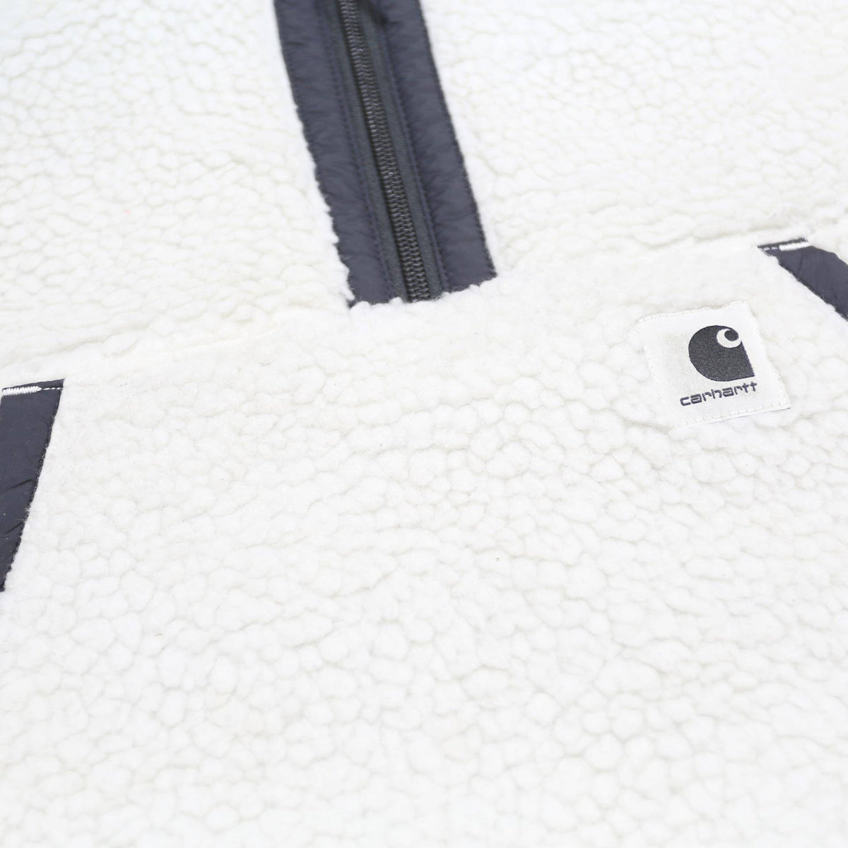 CARHARTT WIP Womens White Pullover Hoodie S Sherpa Fleece ¼ Zip