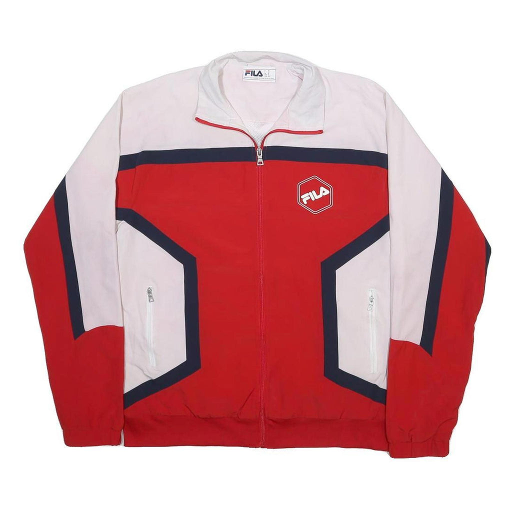 FILA Mens Red White & Navy Retro Track Jacket M Polyester Blend Zip Plain