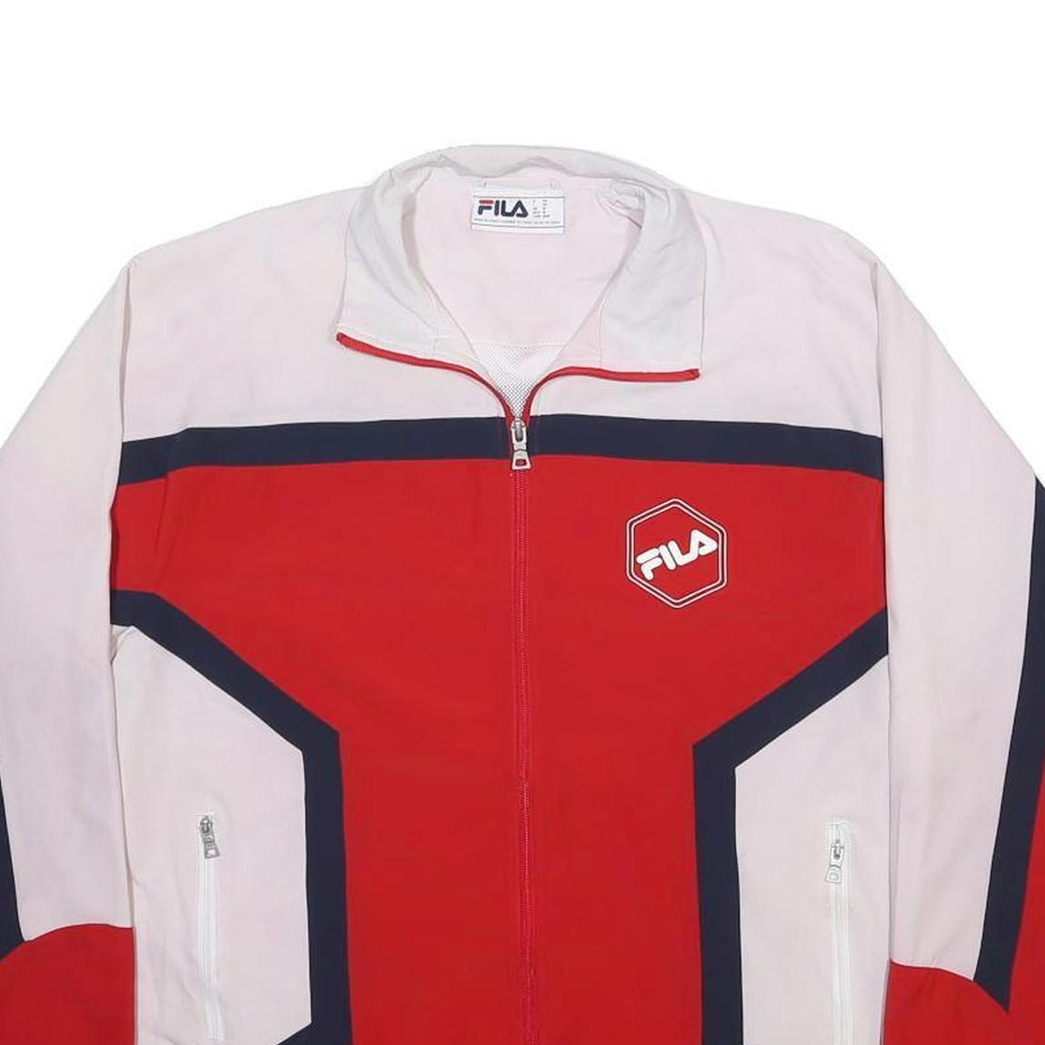 FILA Mens Red White & Navy Retro Track Jacket M Polyester Blend Zip Plain