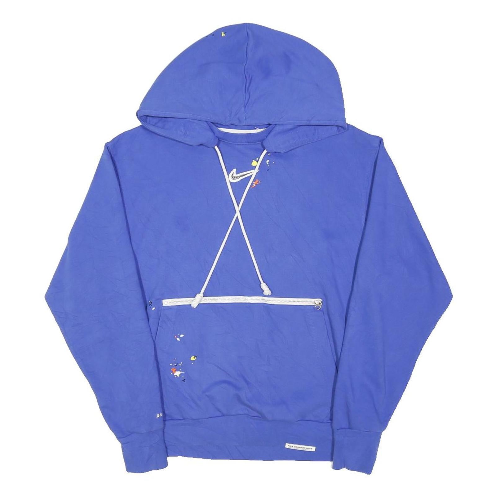 NIKE Mens Blue Cotton Blend Pullover Hoodie M Paint Splatter Graphic