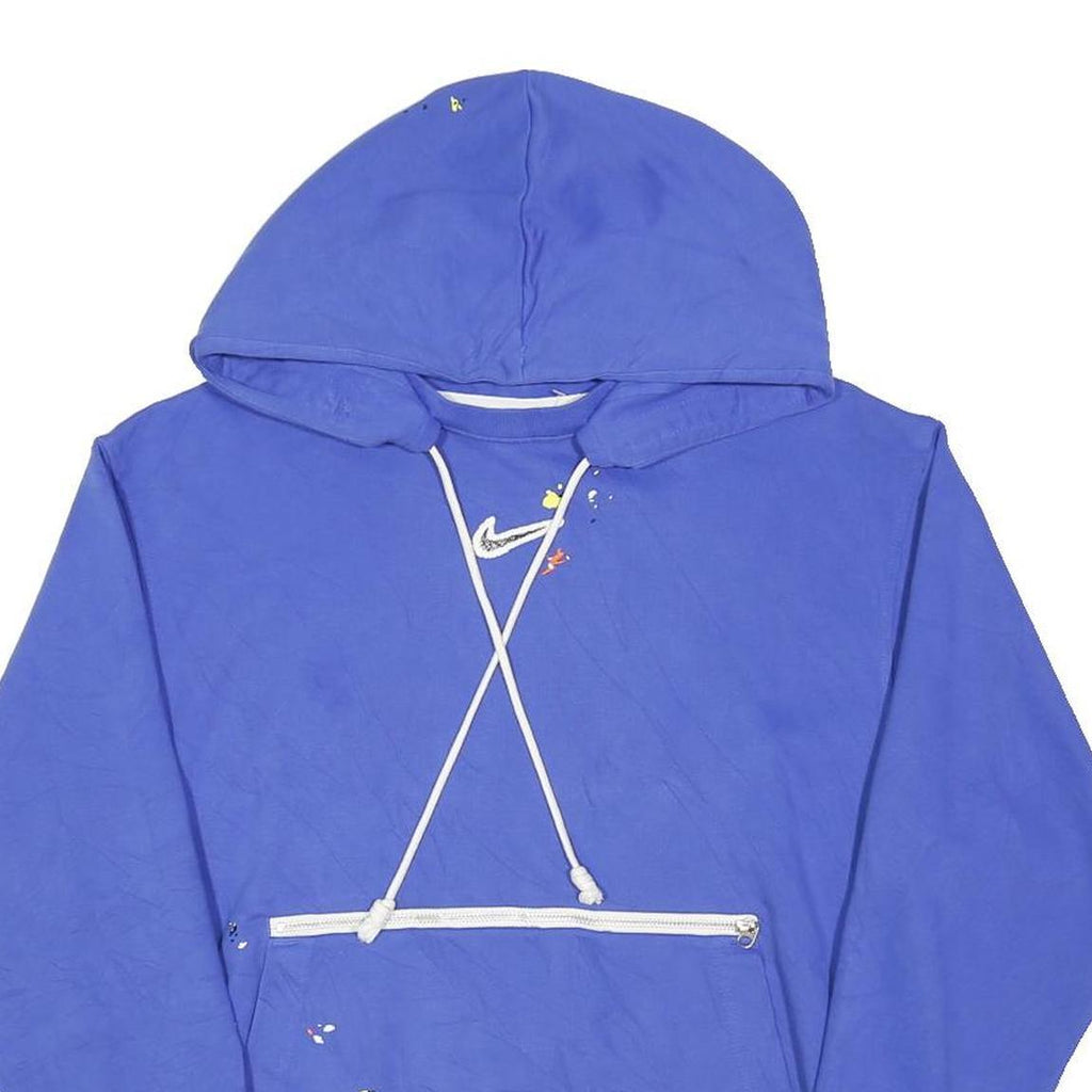 NIKE Mens Blue Cotton Blend Pullover Hoodie M Paint Splatter Graphic
