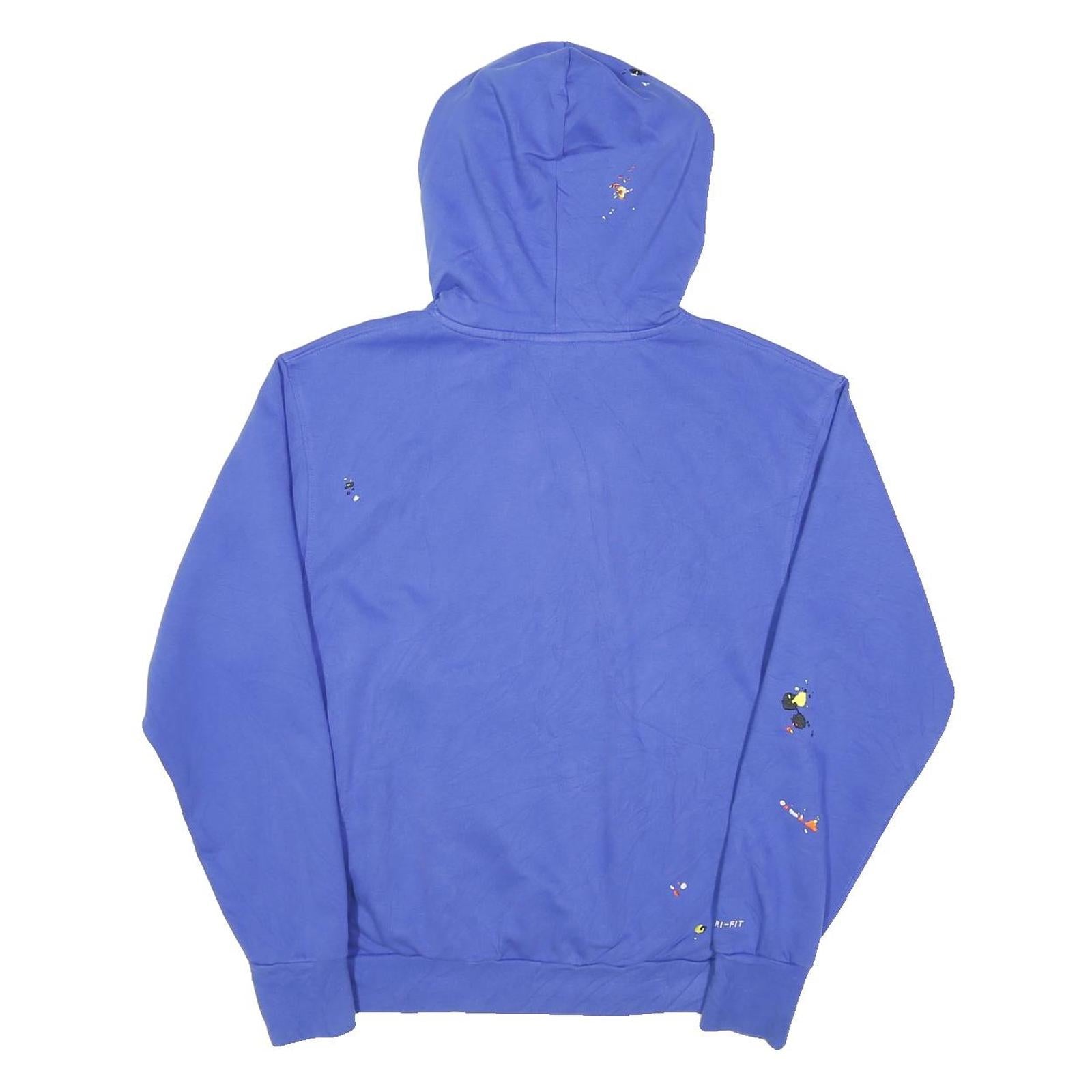 NIKE Mens Blue Cotton Blend Pullover Hoodie M Paint Splatter Graphic