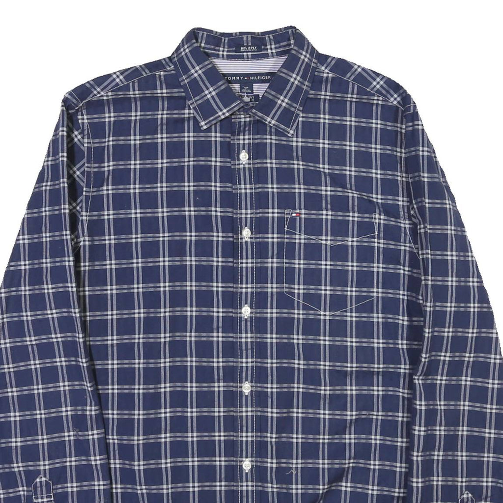 TOMMY HILFIGER Mens Blue Check Shirt S Long Sleeve Cotton Blend Classic Fit