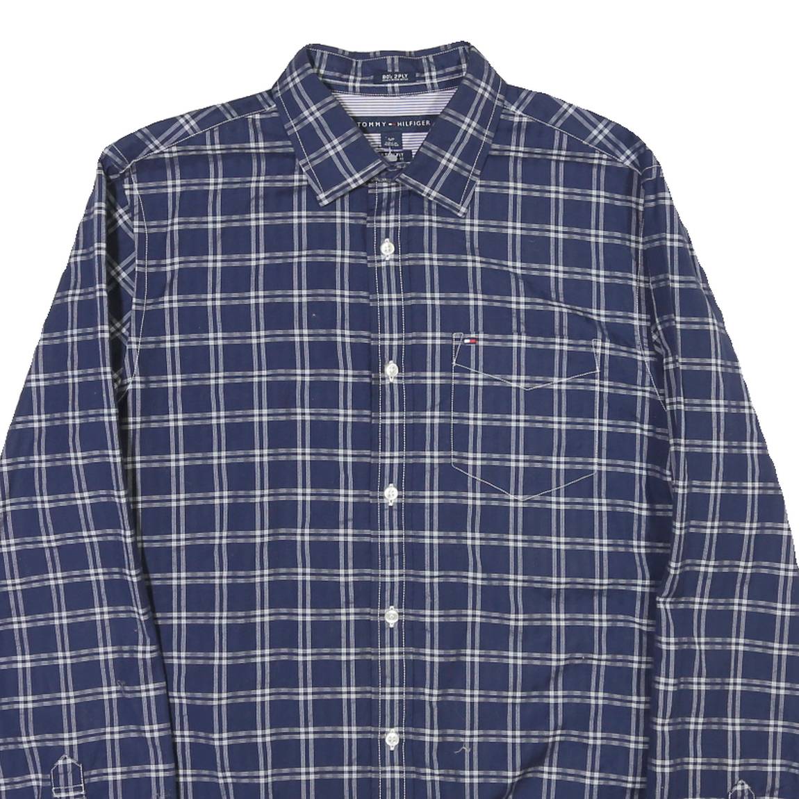 TOMMY HILFIGER Mens Blue Check Shirt S Long Sleeve Cotton Blend Classic Fit