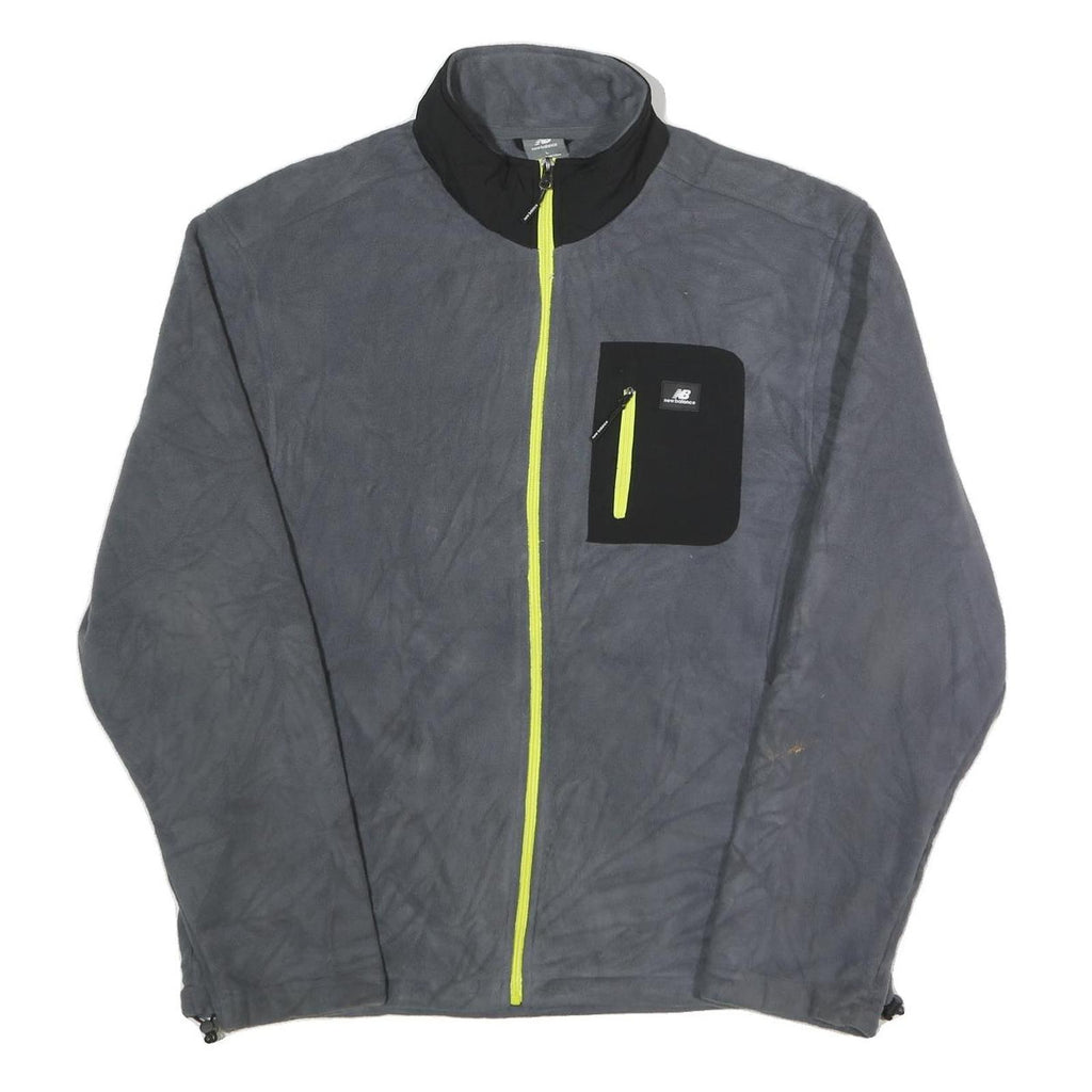 NEW BALANCE Mens Grey Black Contrast Zip Up Jacket L Polyester Activewear