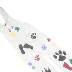 Womens White Cotton Blend Dungarees Loose Fit Plain S W30 L27 Printed Hand Paw