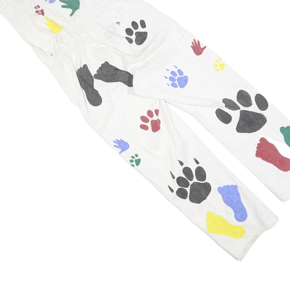 Womens White Cotton Blend Dungarees Loose Fit Plain S W30 L27 Printed Hand Paw