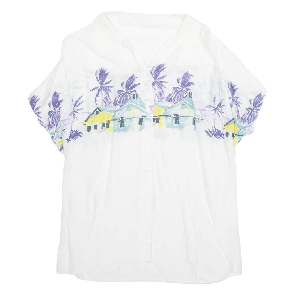 Womens Printed Shirt White Collared Viscose Crazy Pattern L