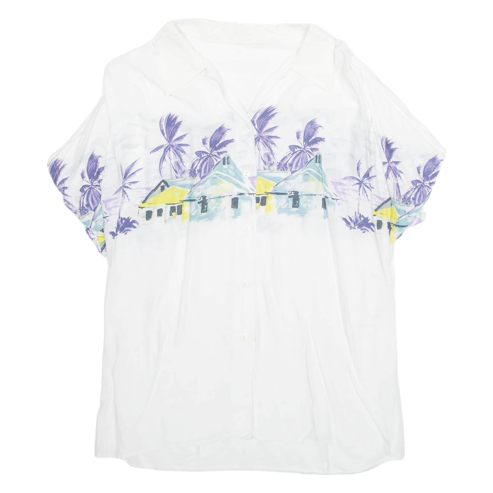 Womens Printed Shirt White Collared Viscose Crazy Pattern L