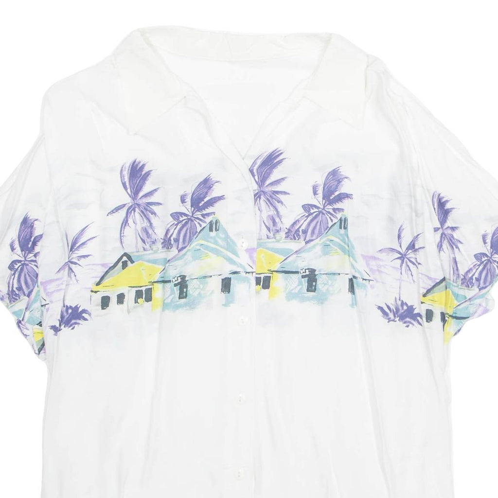 Womens Printed Shirt White Collared Viscose Crazy Pattern L