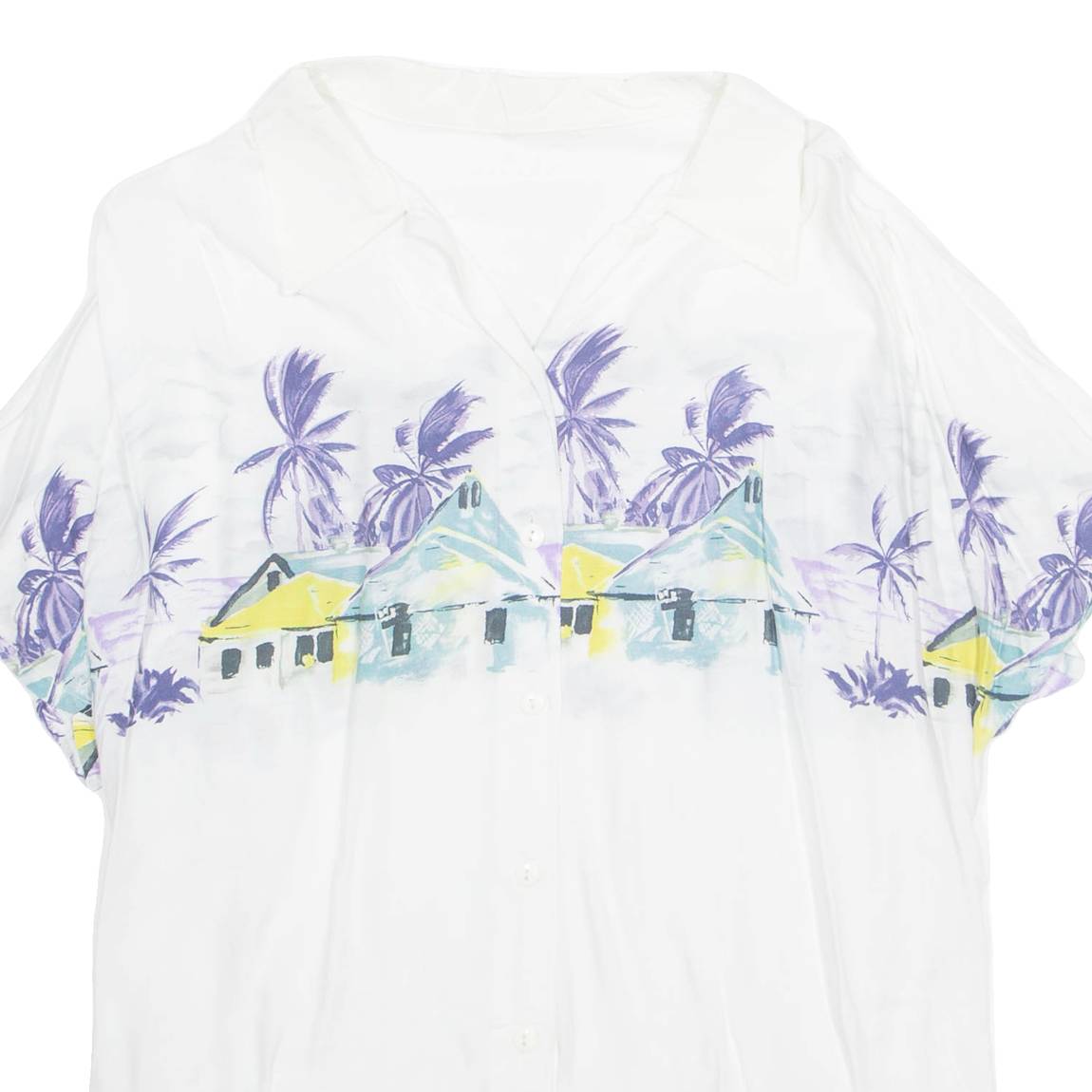 Womens Printed Shirt White Collared Viscose Crazy Pattern L