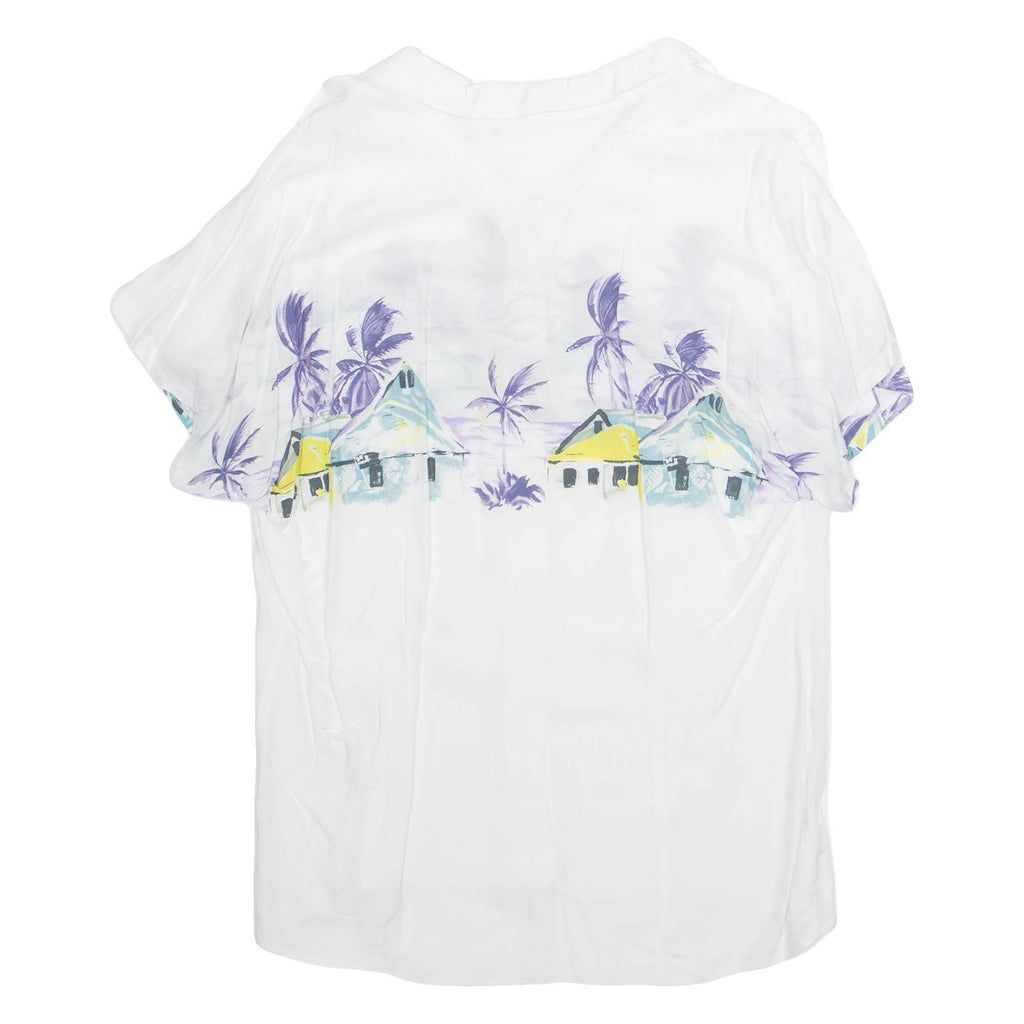 Womens Printed Shirt White Collared Viscose Crazy Pattern L
