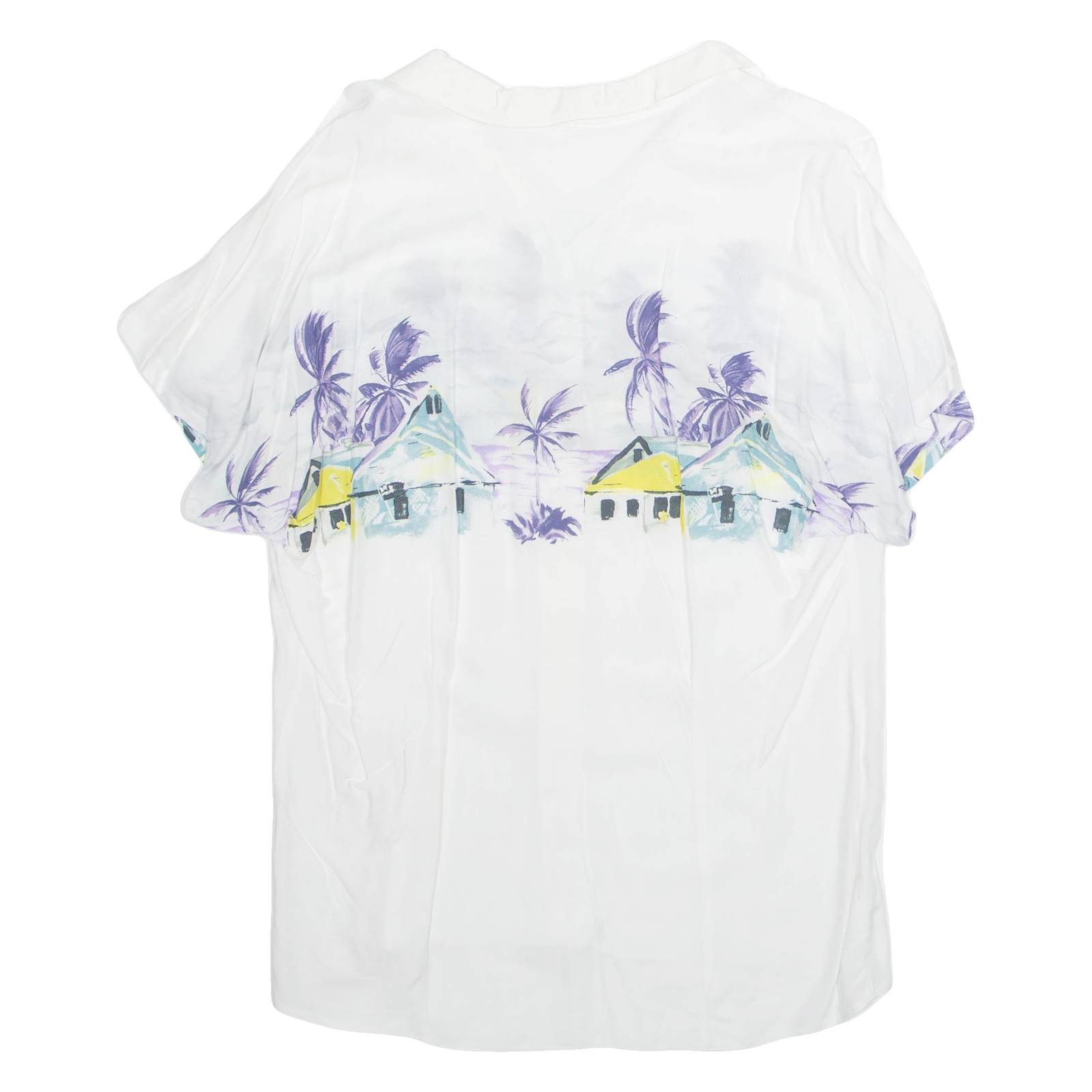 Womens Printed Shirt White Collared Viscose Crazy Pattern L