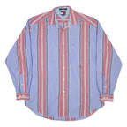 TOMMY HILFIGER Mens Blue & Red Striped Shirt L Cotton Button Down Casual