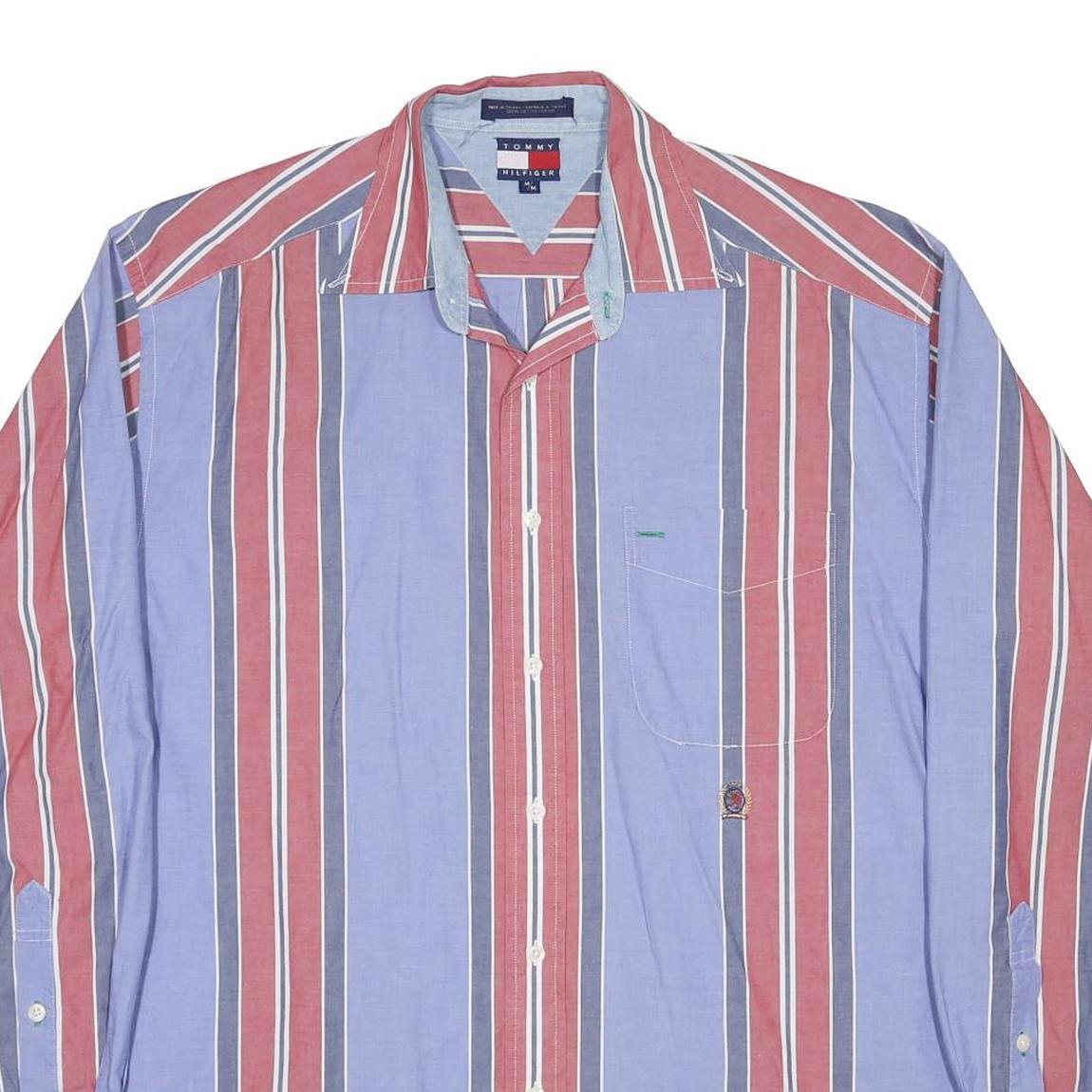 TOMMY HILFIGER Mens Blue & Red Striped Shirt L Cotton Button Down Casual