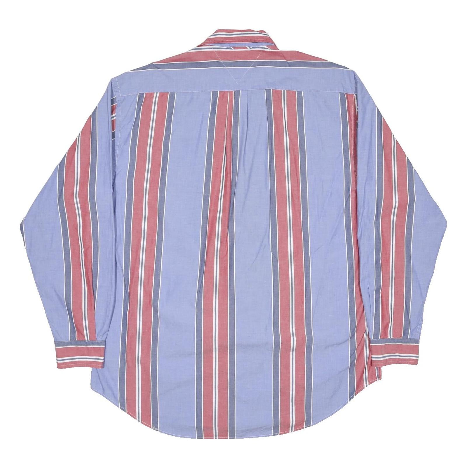 TOMMY HILFIGER Mens Blue & Red Striped Shirt L Cotton Button Down Casual
