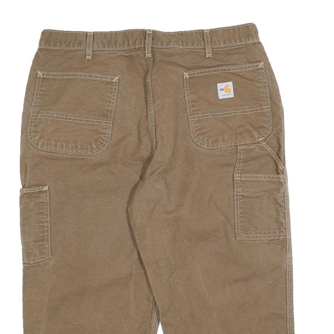 CARHARTT Mens Regular Fit Brown Jeans Cotton Blend W36 L22 Workwear Utility Zip