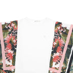GUESS Womens White Floral Colourblock Kimono Sleeve Crew Neck Top M
