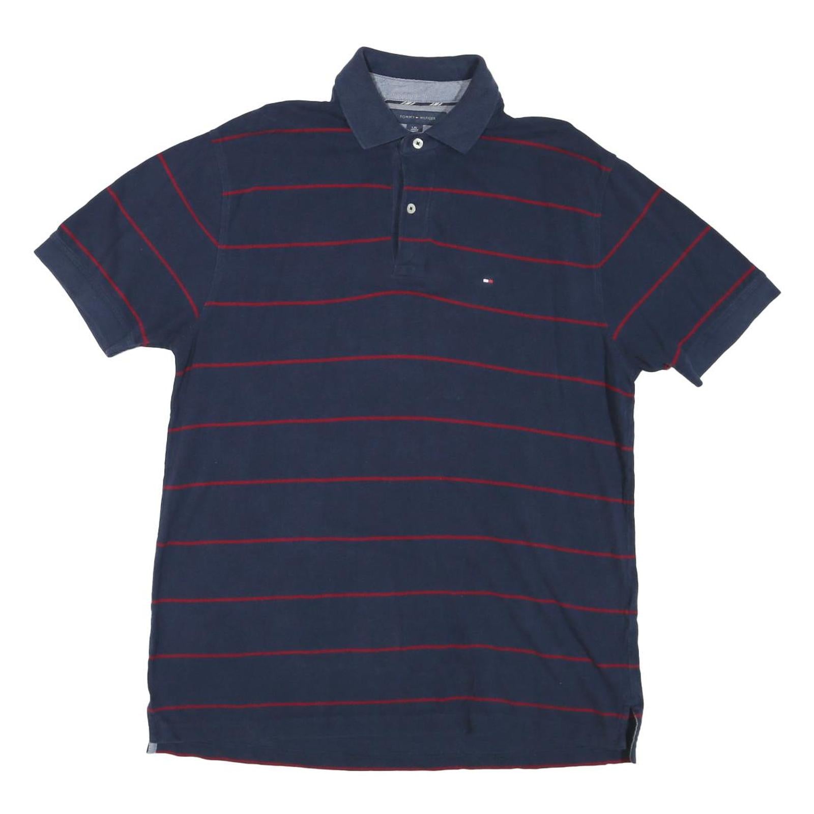 TOMMY HILFIGER Mens Blue & Red Striped Short Sleeve Polo Shirt L Classic