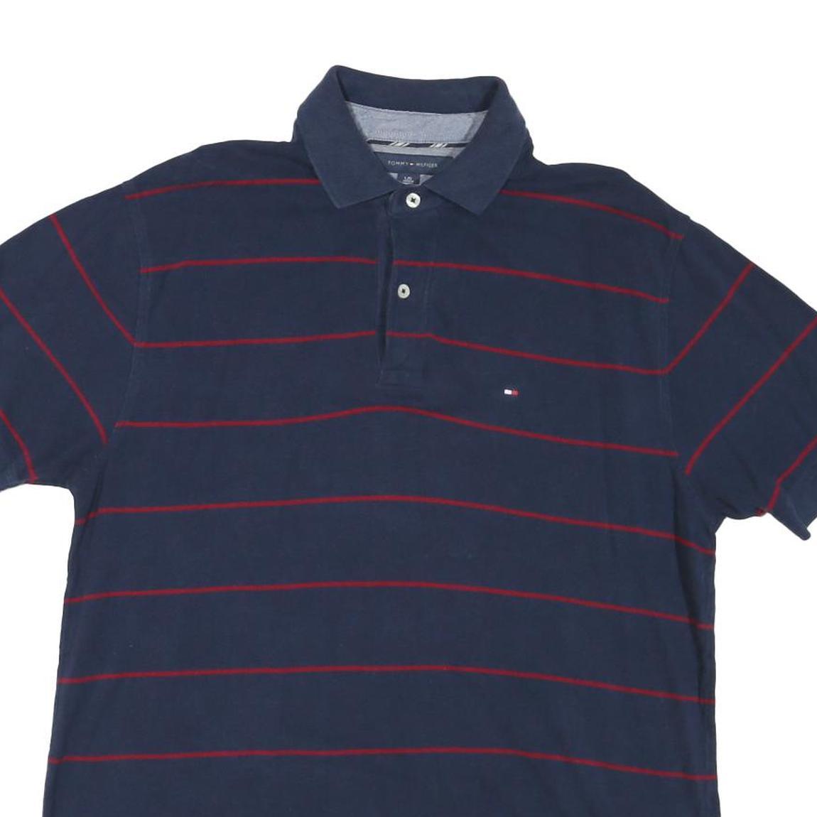 TOMMY HILFIGER Mens Blue & Red Striped Short Sleeve Polo Shirt L Classic