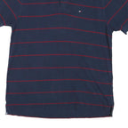 TOMMY HILFIGER Mens Blue & Red Striped Short Sleeve Polo Shirt L Classic