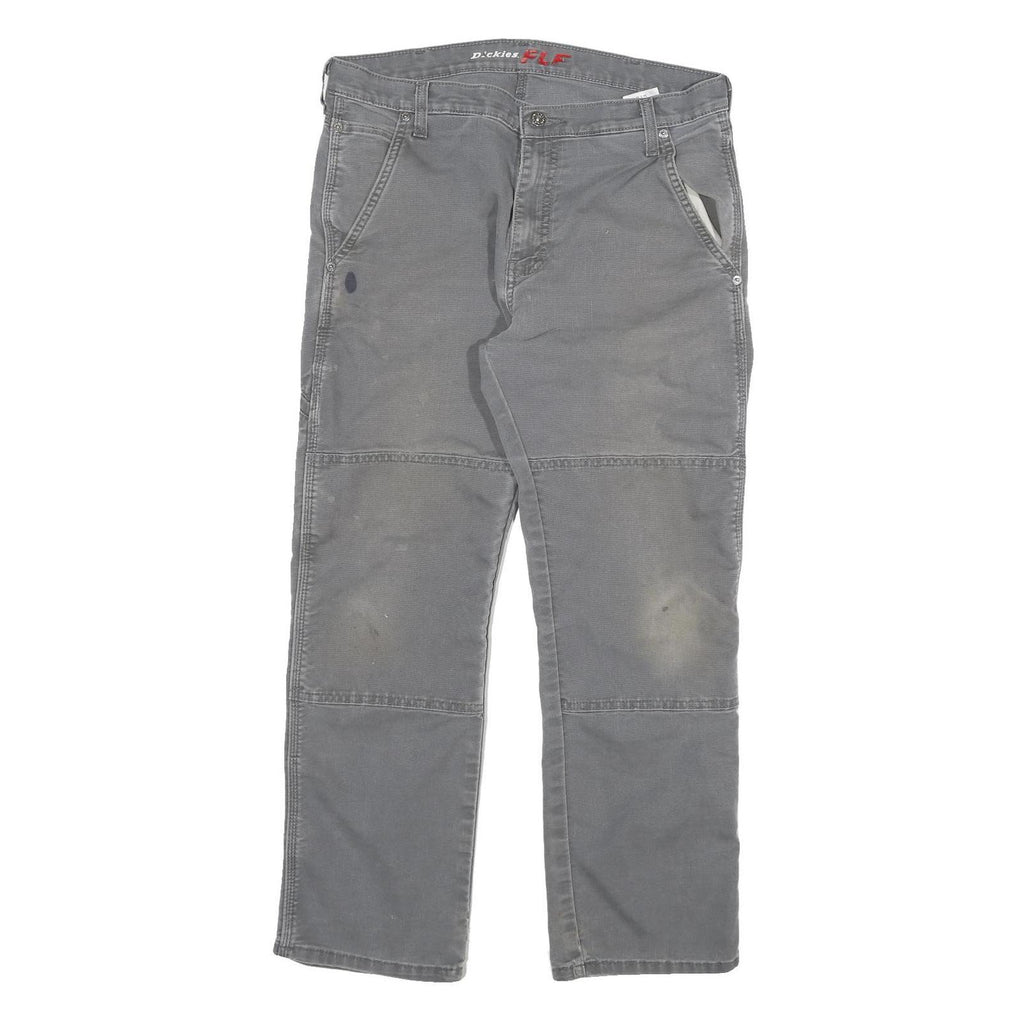 DICKIES Mens Cotton Blend Grey Regular Straight Trousers W33 L28 Workwear Zip