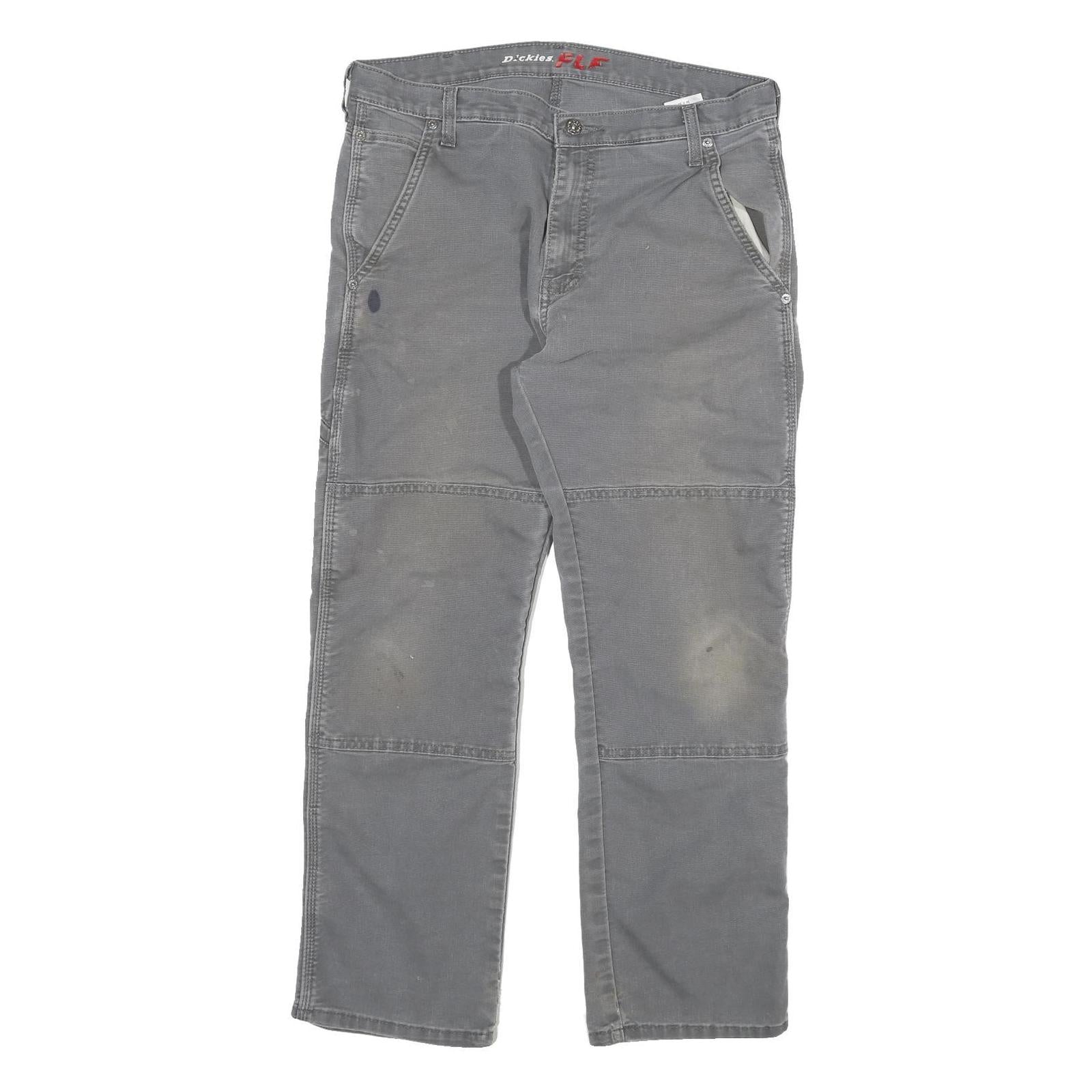 DICKIES Mens Cotton Blend Grey Regular Straight Trousers W33 L28 Workwear Zip