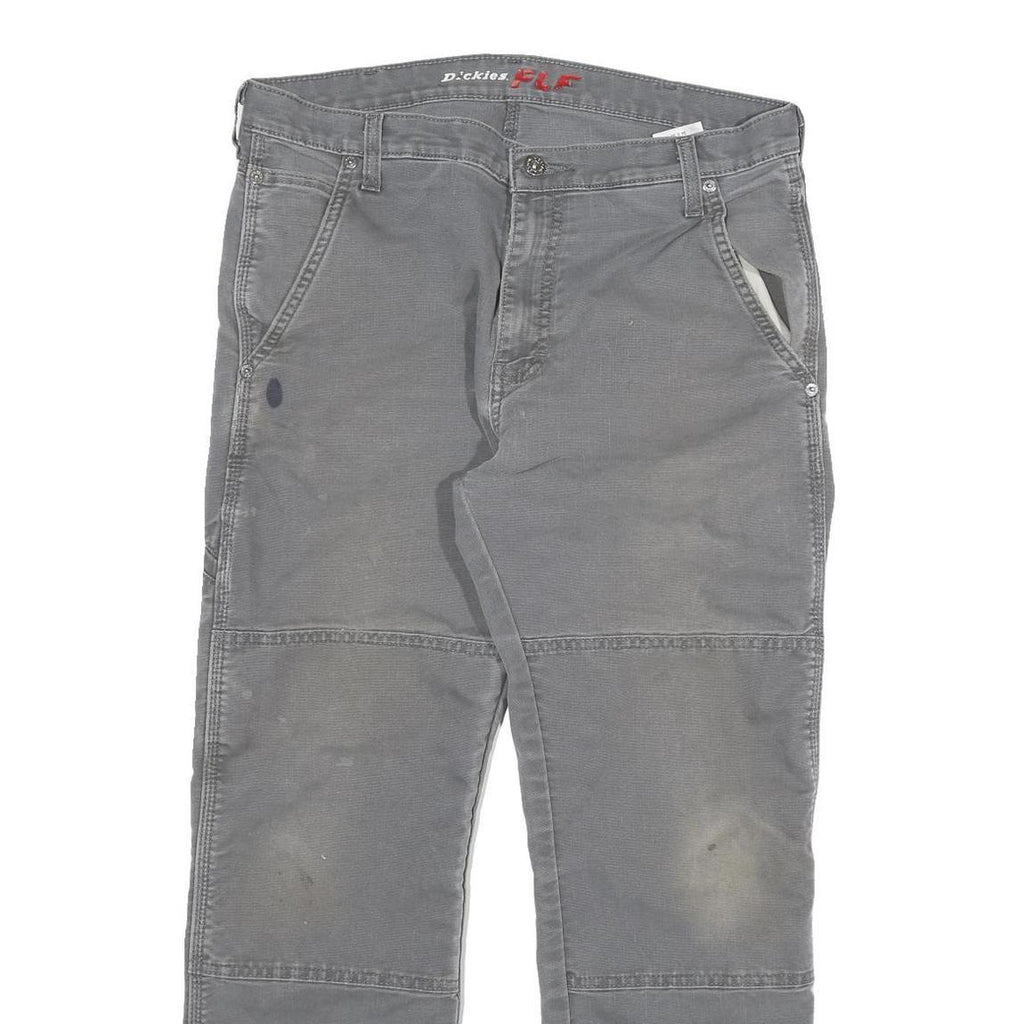 DICKIES Mens Cotton Blend Grey Regular Straight Trousers W33 L28 Workwear Zip