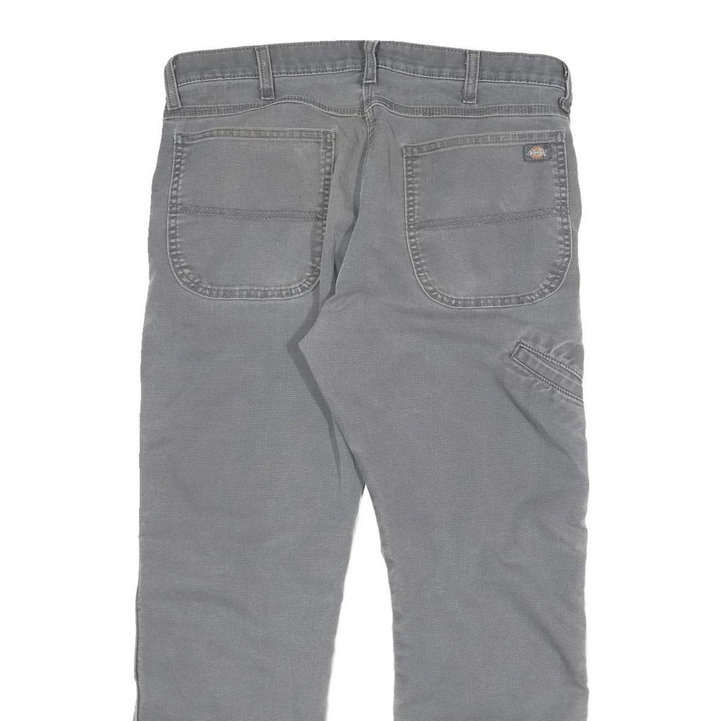 DICKIES Mens Cotton Blend Grey Regular Straight Trousers W33 L28 Workwear Zip