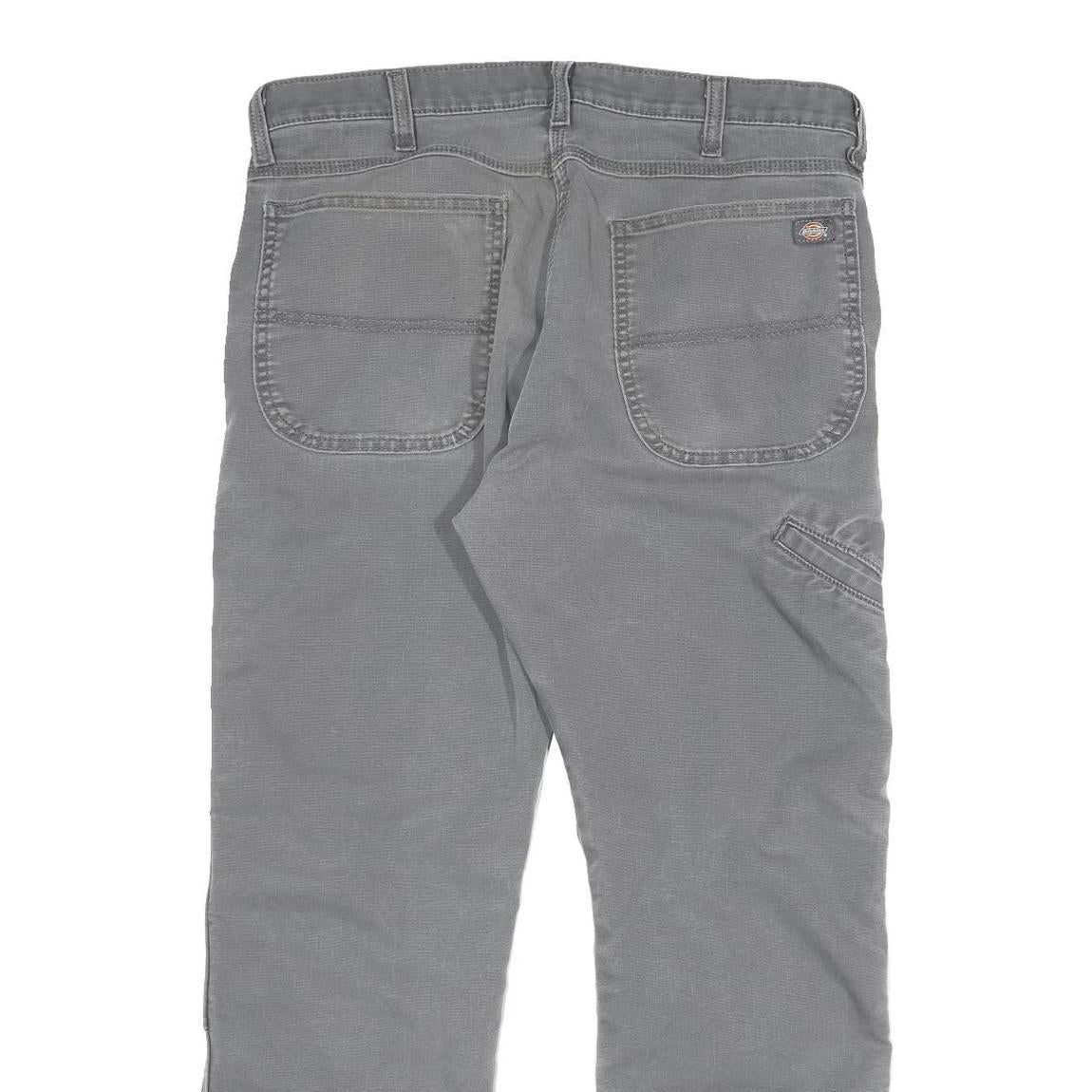 DICKIES Mens Cotton Blend Grey Regular Straight Trousers W33 L28 Workwear Zip