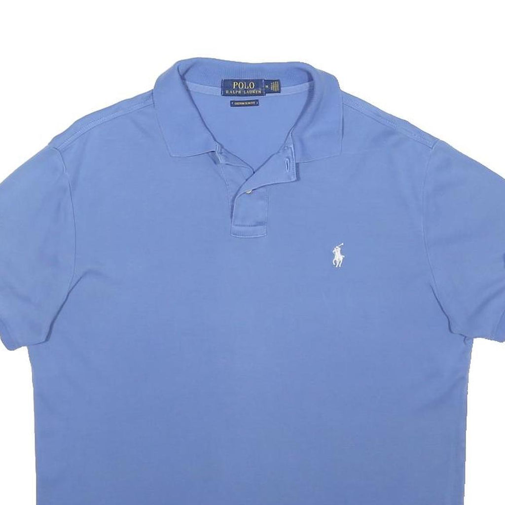 POLO RALPH LAUREN Mens Blue Short Sleeve Plain M Cotton Blend Logo Polo Shirt