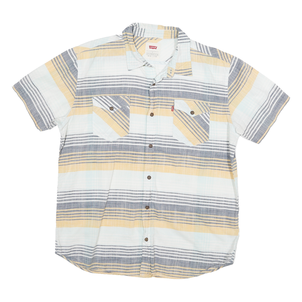 LEVI'S Mens Blue & Beige Striped Casual Shirt L Cotton Blend Summer Style