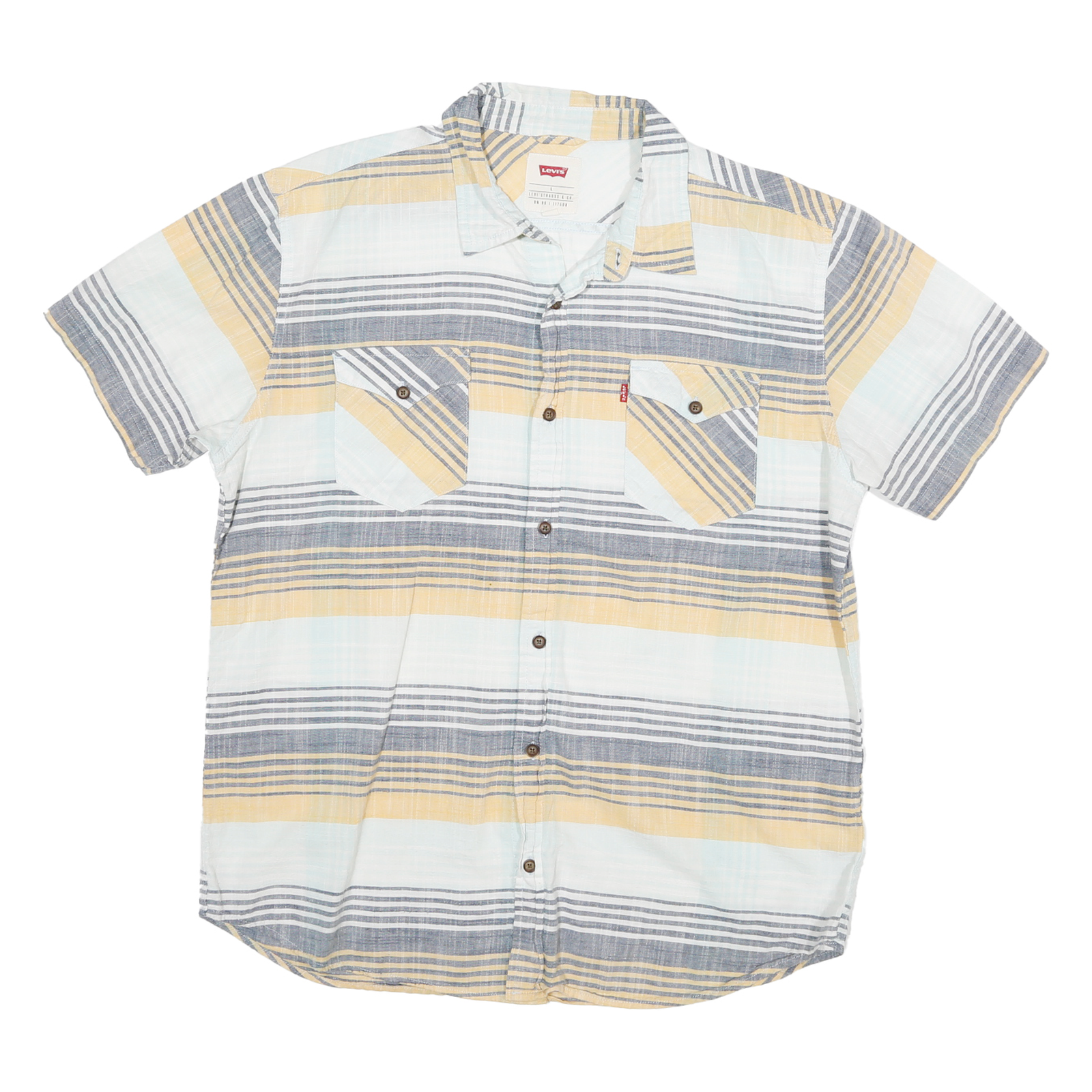 LEVI'S Mens Blue & Beige Striped Casual Shirt L Cotton Blend Summer Style