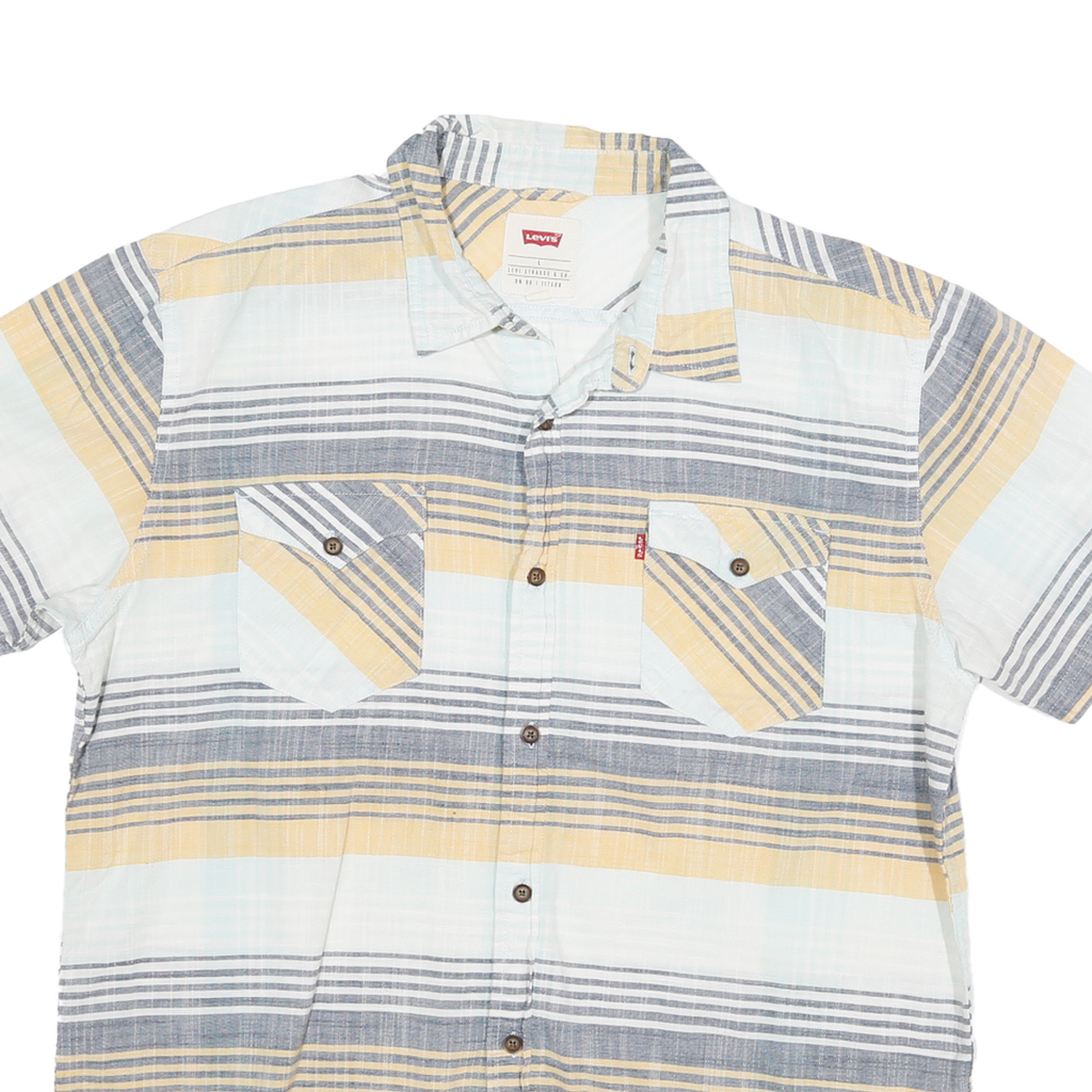 LEVI'S Mens Blue & Beige Striped Casual Shirt L Cotton Blend Summer Style