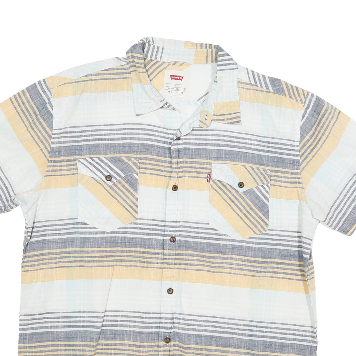LEVI'S Mens Blue & Beige Striped Casual Shirt L Cotton Blend Summer Style
