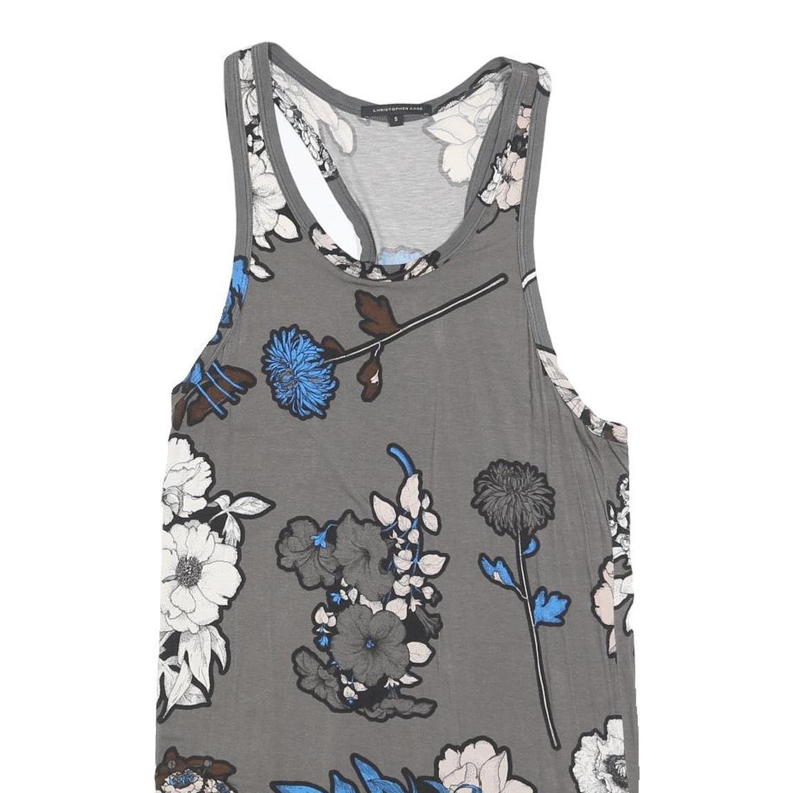 CHRISTOPHER KANE Womens Grey Blue Floral Sleeveless Day Cotton Blend Dress S