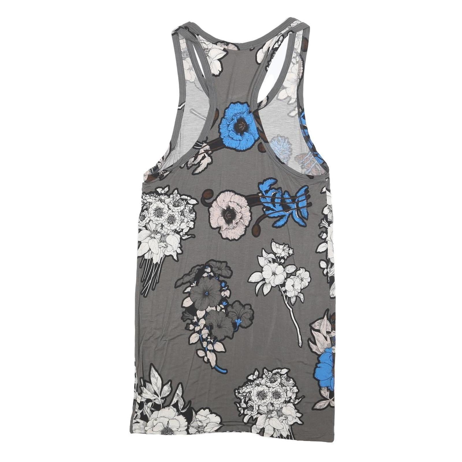 CHRISTOPHER KANE Womens Grey Blue Floral Sleeveless Day Cotton Blend Dress S